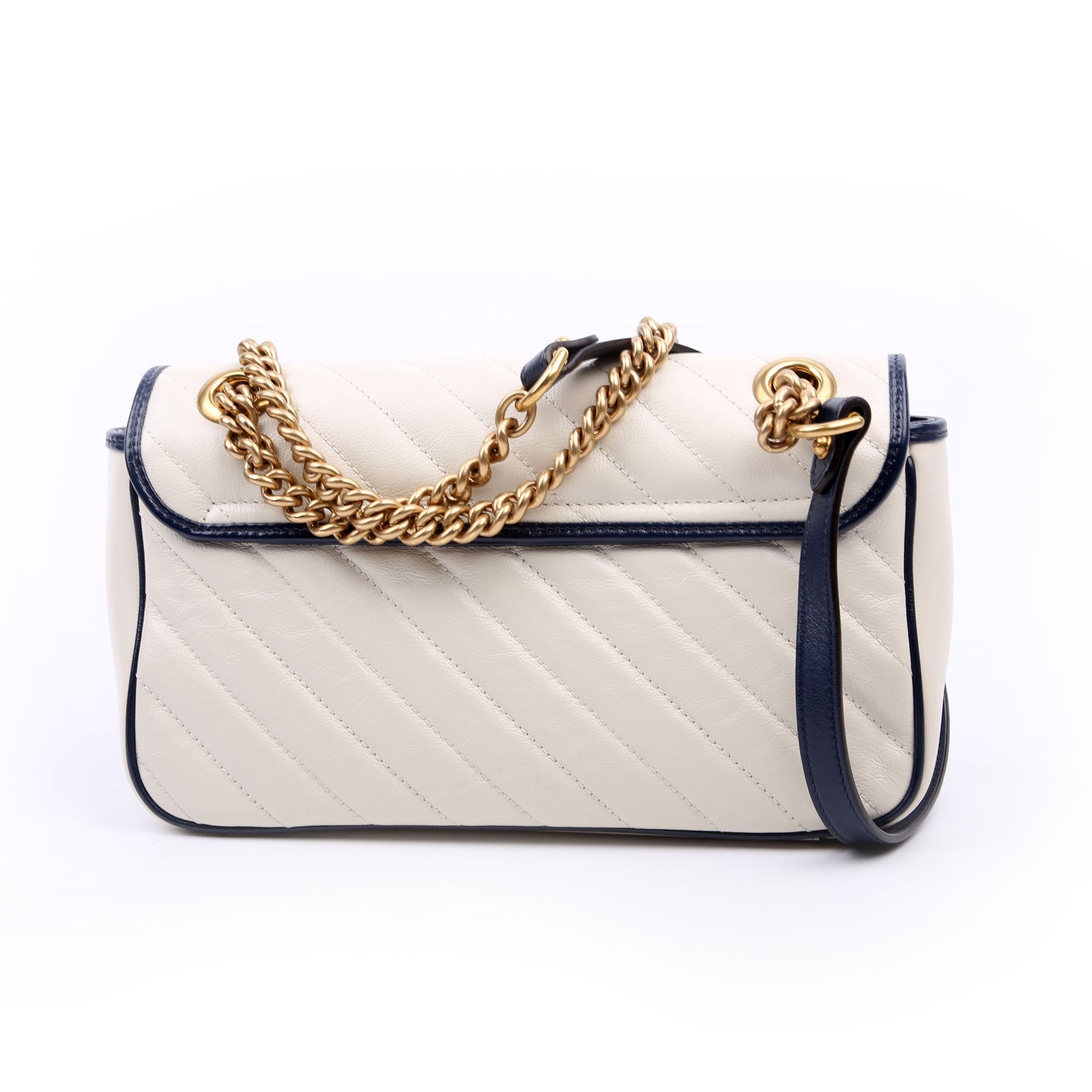 Gucci 443497 Marmont Torchon Shoulder Small Flap Ivory Navy Bag