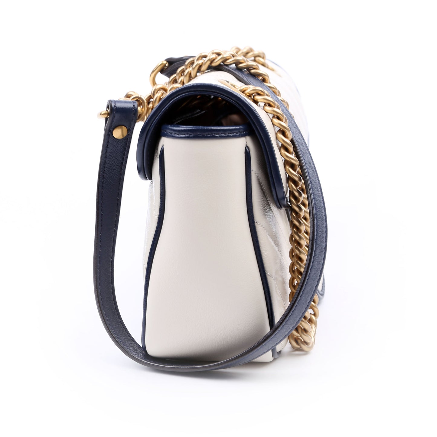 Gucci 443497 Marmont Torchon Shoulder Small Flap Ivory Navy Bag