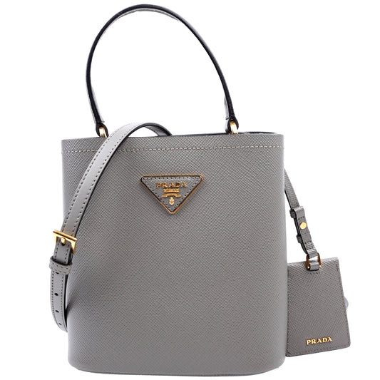 Prada 1BA217 Saffiano Cuir Small Panier Grey Bag