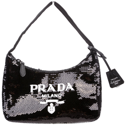 Prada Re-Edition 2000 Sequin Mini Black/White Bag