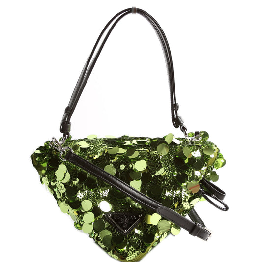 Prada 1BA315 Paillettes Triangle Crossbody Green Bag