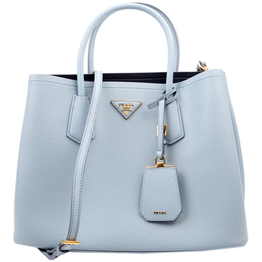 Prada Saffiano Cuir Double Medium Blue Bag