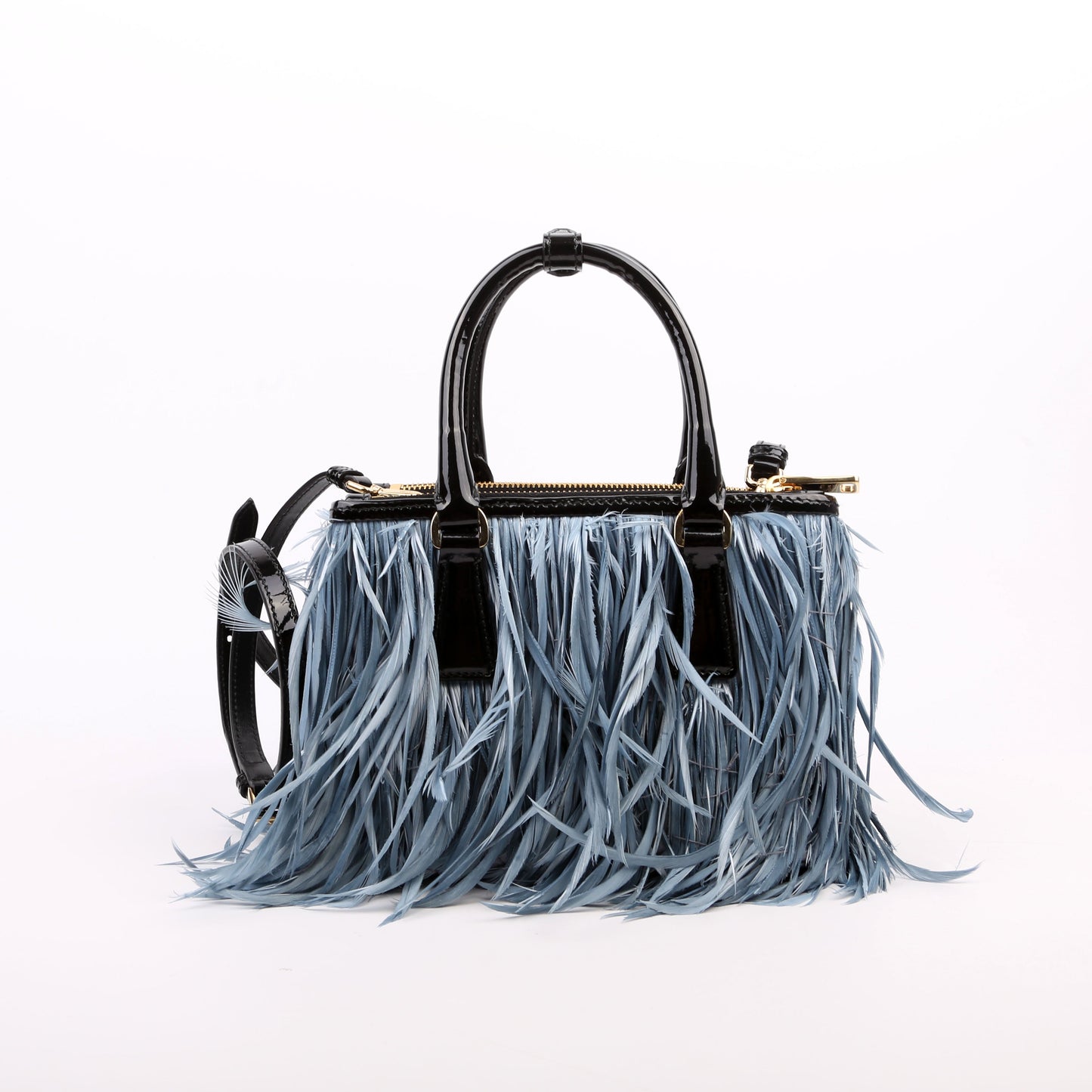 Prada 1BA906 Feather Galleria Mini Blue Bag