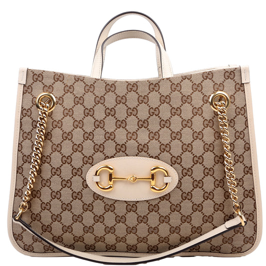 Gucci 621144 1955 Horsebit Large Tote White Bag