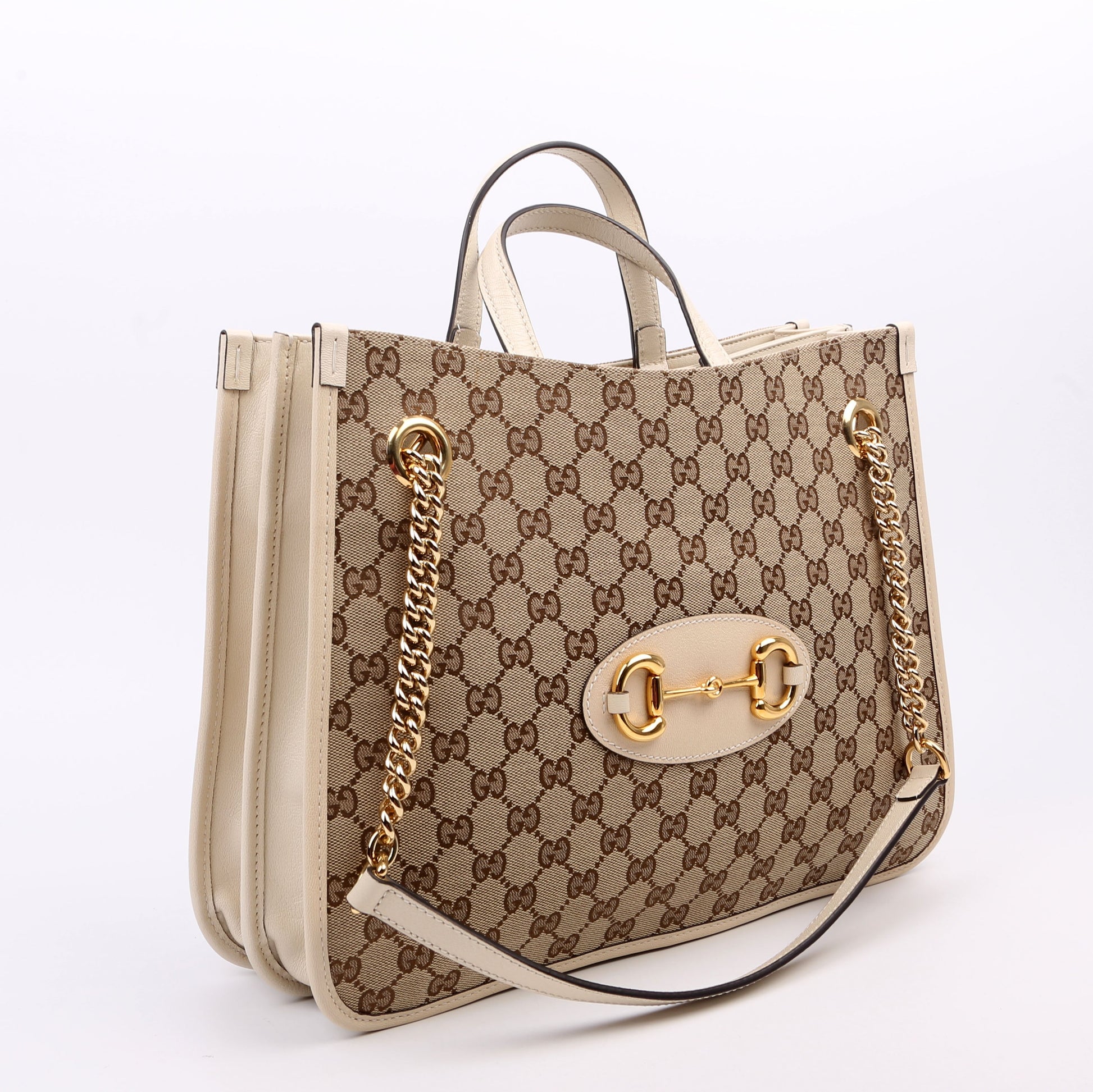 Gucci 621144 1955 Horsebit Large Tote White Bag