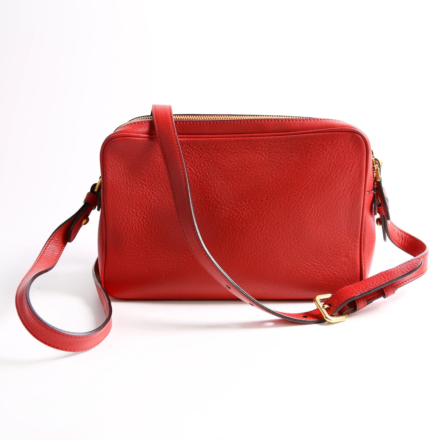 Prada Vitello Daino Double Zip Camera Red/Gold Bag