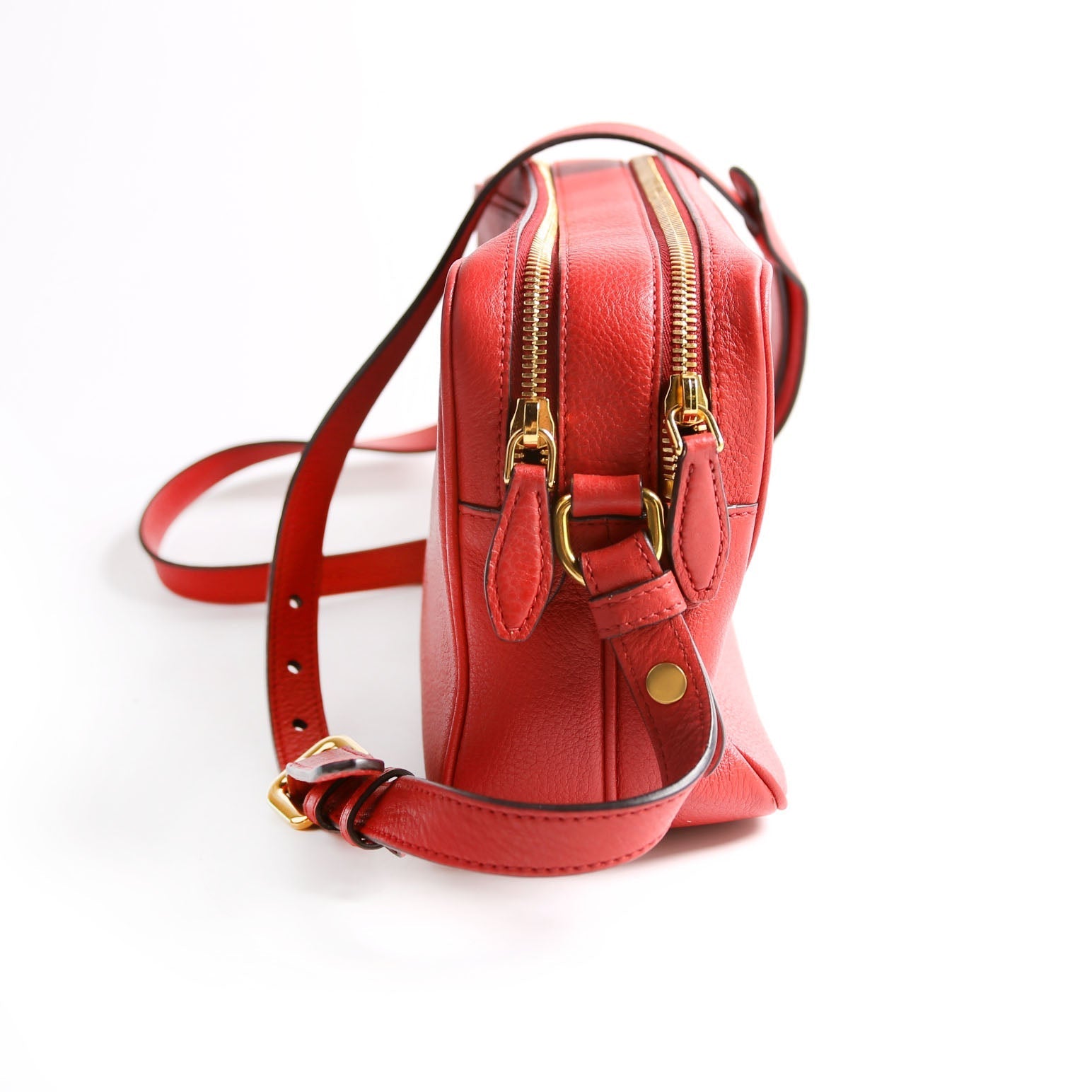 Prada Vitello Daino Double Zip Camera Red/Gold Bag