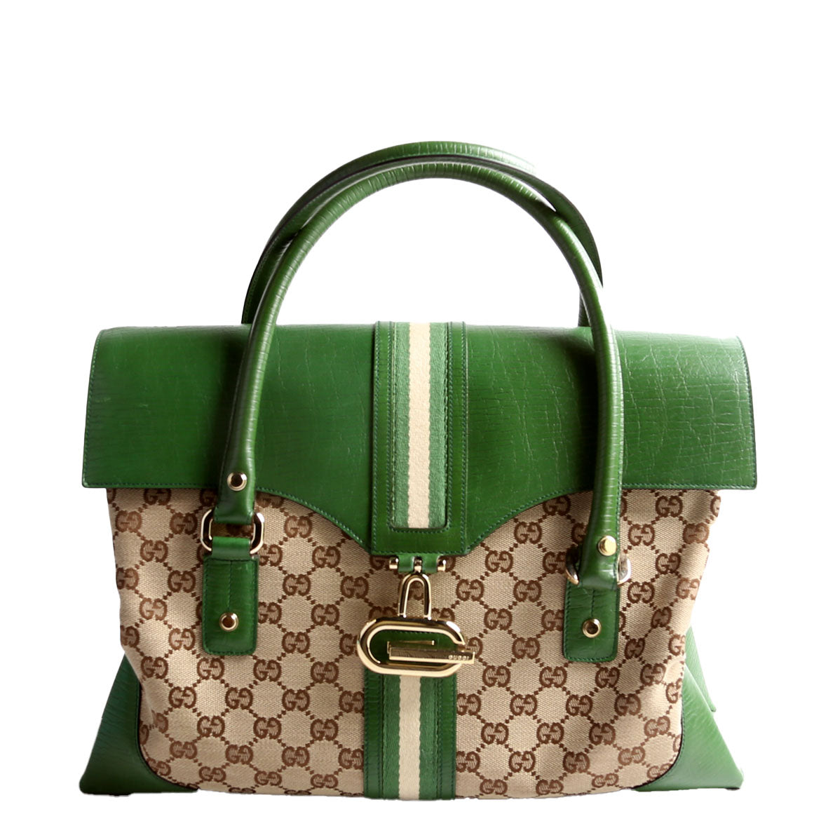 Gucci 130845 GG Supreme Top Handle Green/Brown Bag