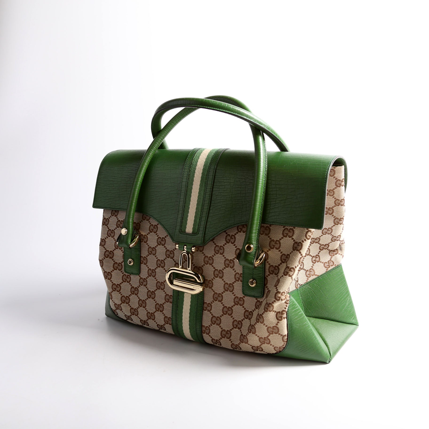 Gucci 130845 GG Supreme Top Handle Green/Brown Bag