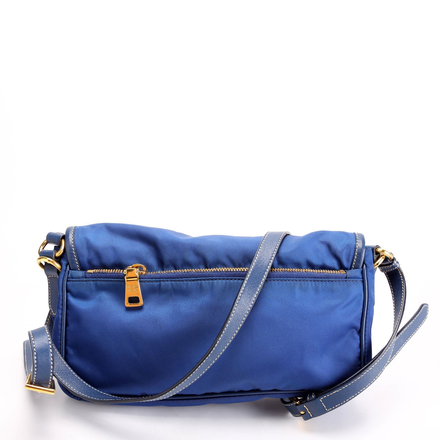 Prada BT0772 Tessuto Nylon Saffiano Buckle Messenger Small Blue Bag