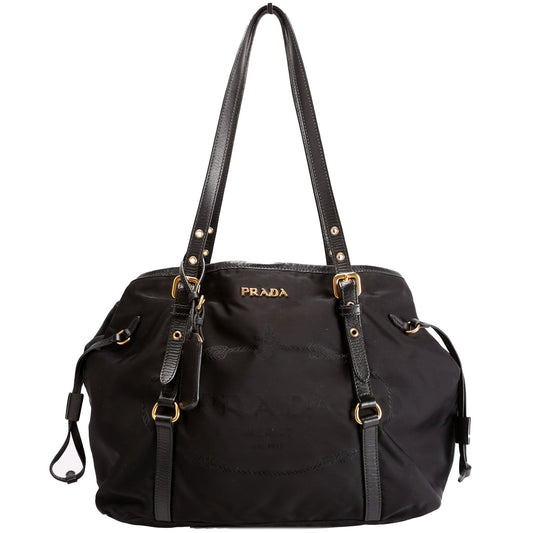 Prada Logo To Nylon/Saffiano Black Bag