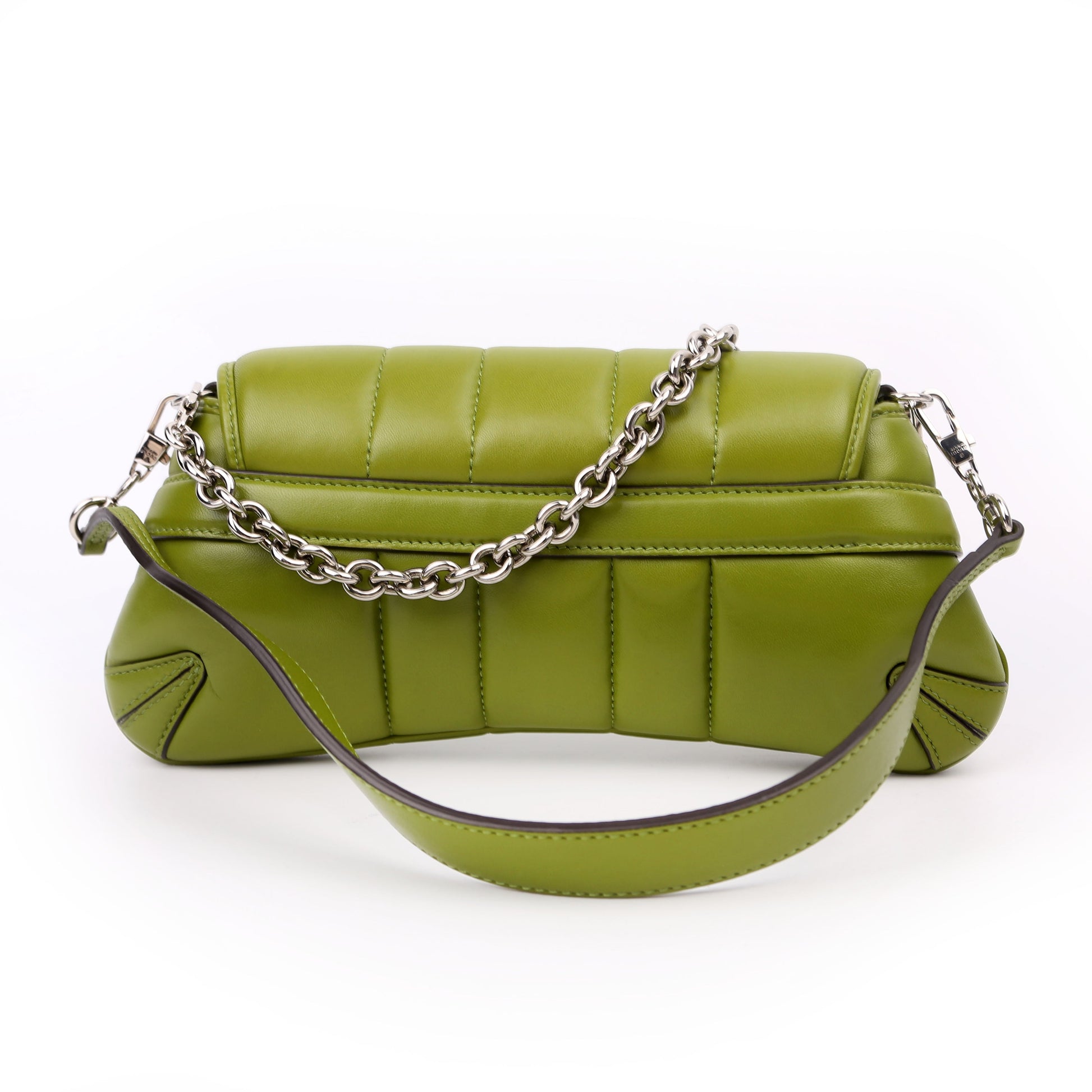 Gucci 764339 Vertical Quilted Maxi Horsebit Chain Medium Shoulder Green Bag