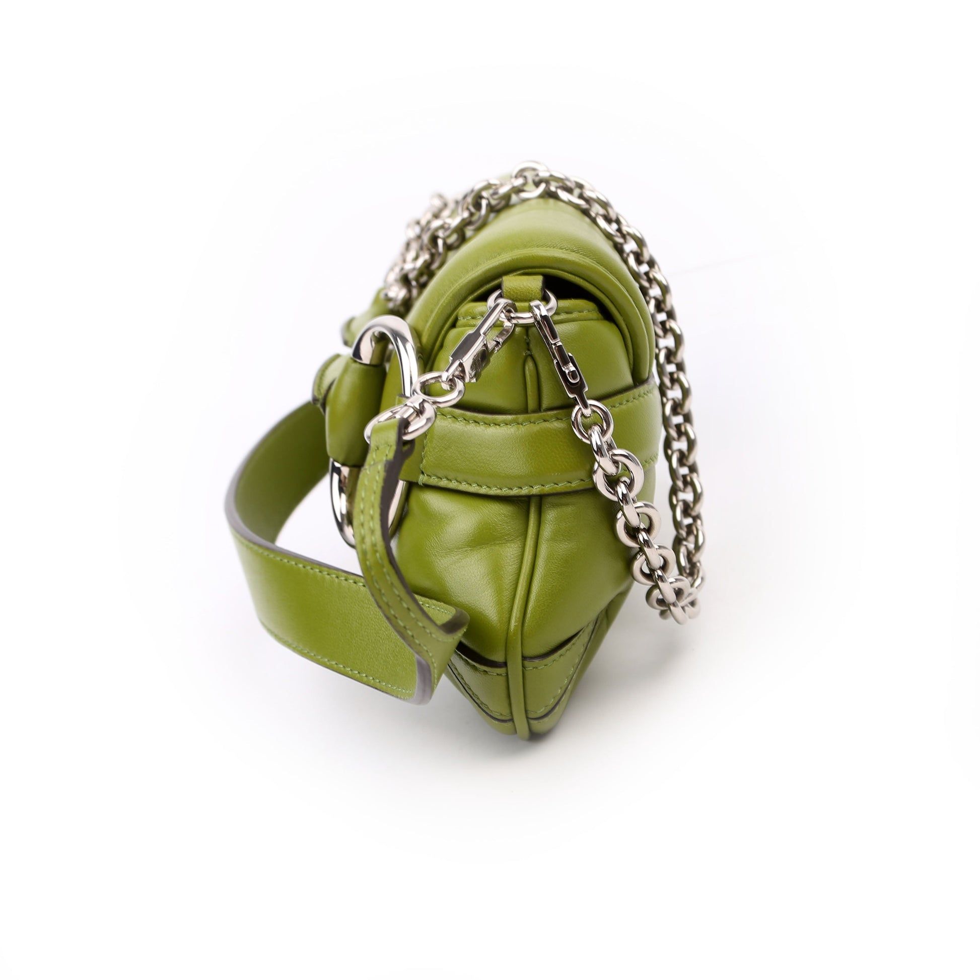 Gucci 764339 Vertical Quilted Maxi Horsebit Chain Medium Shoulder Green Bag