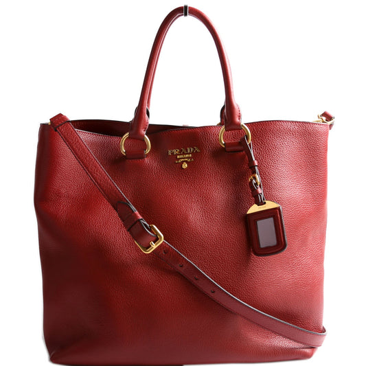 Prada 1BG865 Vitello Phenix Shopper Tote Red Bag