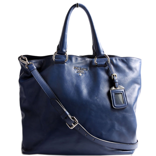 Prada BN1713 Soft Calf Shopping Tote Blue Bag