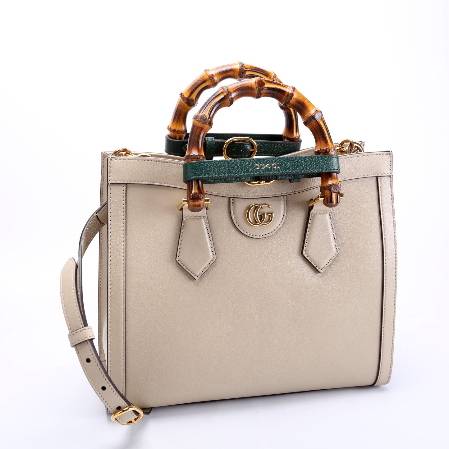 Gucci 660195 Diana Small Leather Tote Taupe/Green Bag