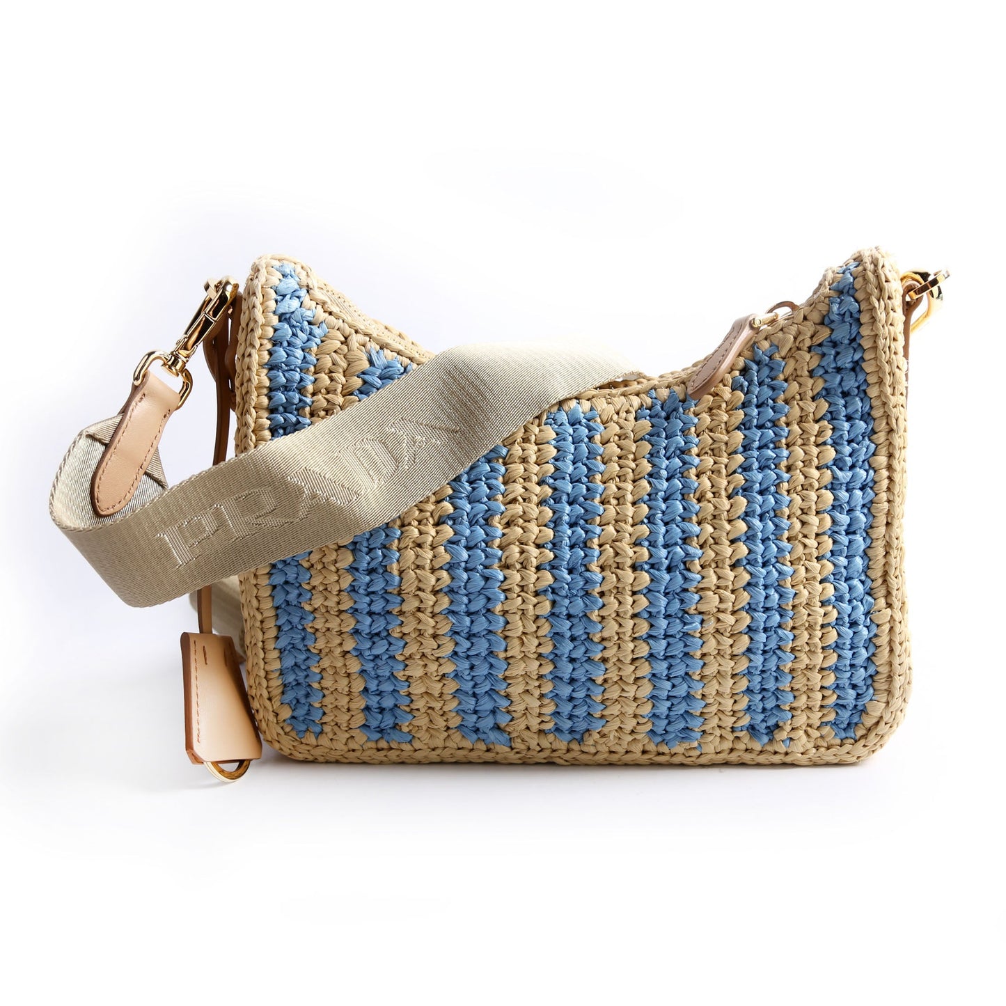 Prada 1BH204 Raffia Re-Edition 2005 Shoulder Beige/Blue Bag