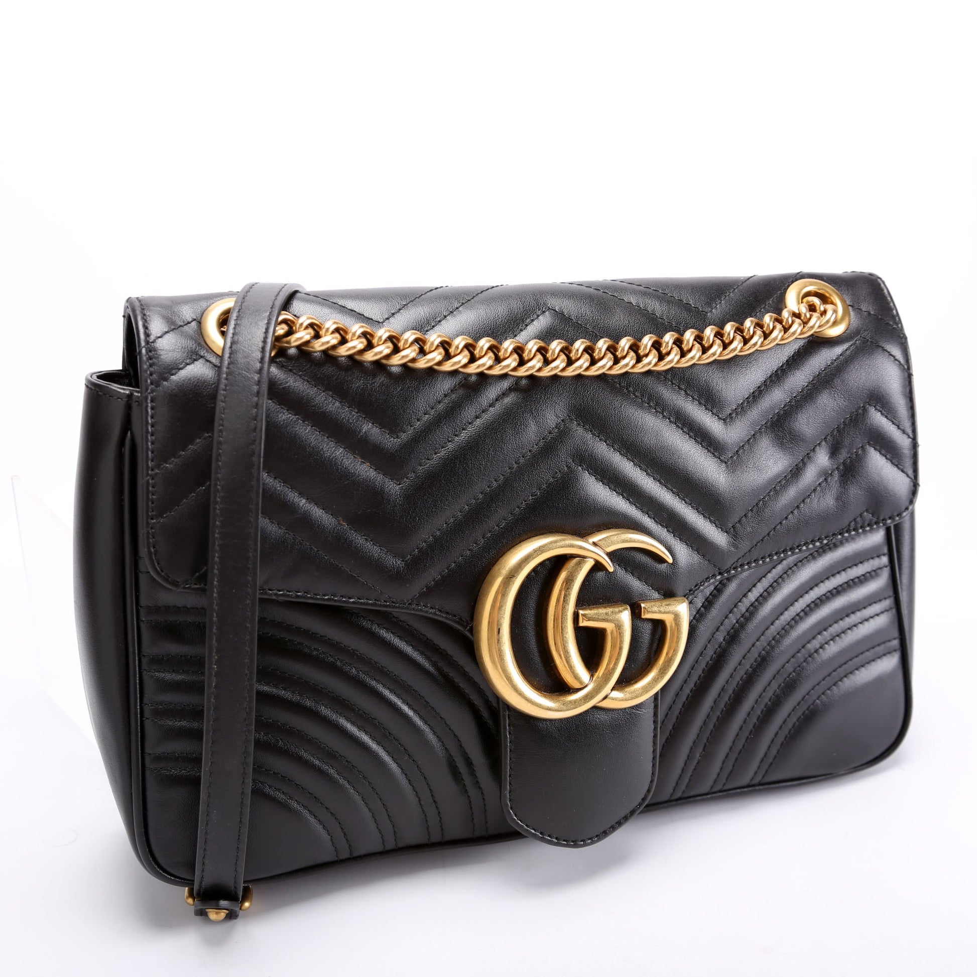 Gucci 443496 Marmont Leather Shoulder Medium Black Bag