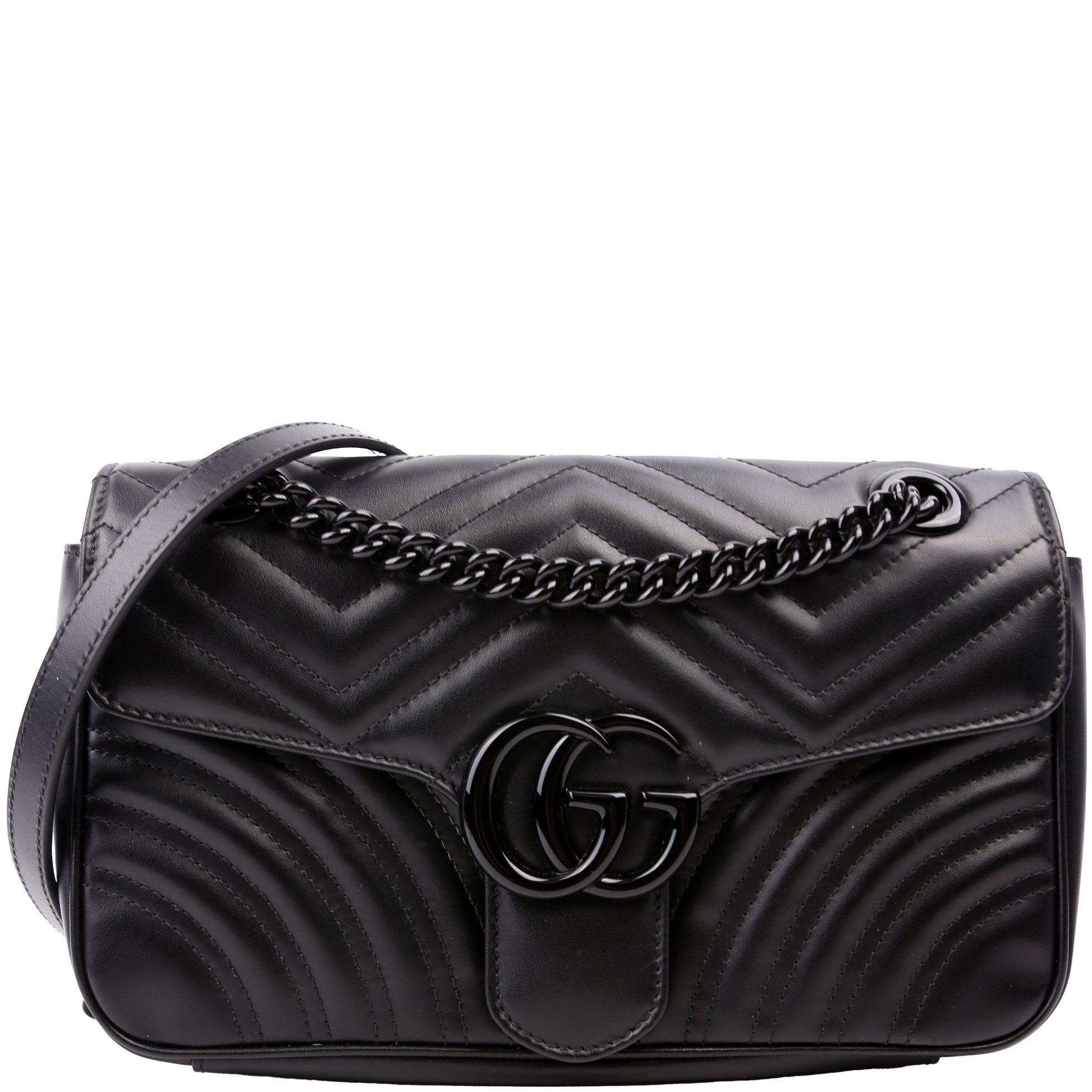 Gucci 443497 Marmont Leather Monochrome Shoulder Small Flap Black Bag
