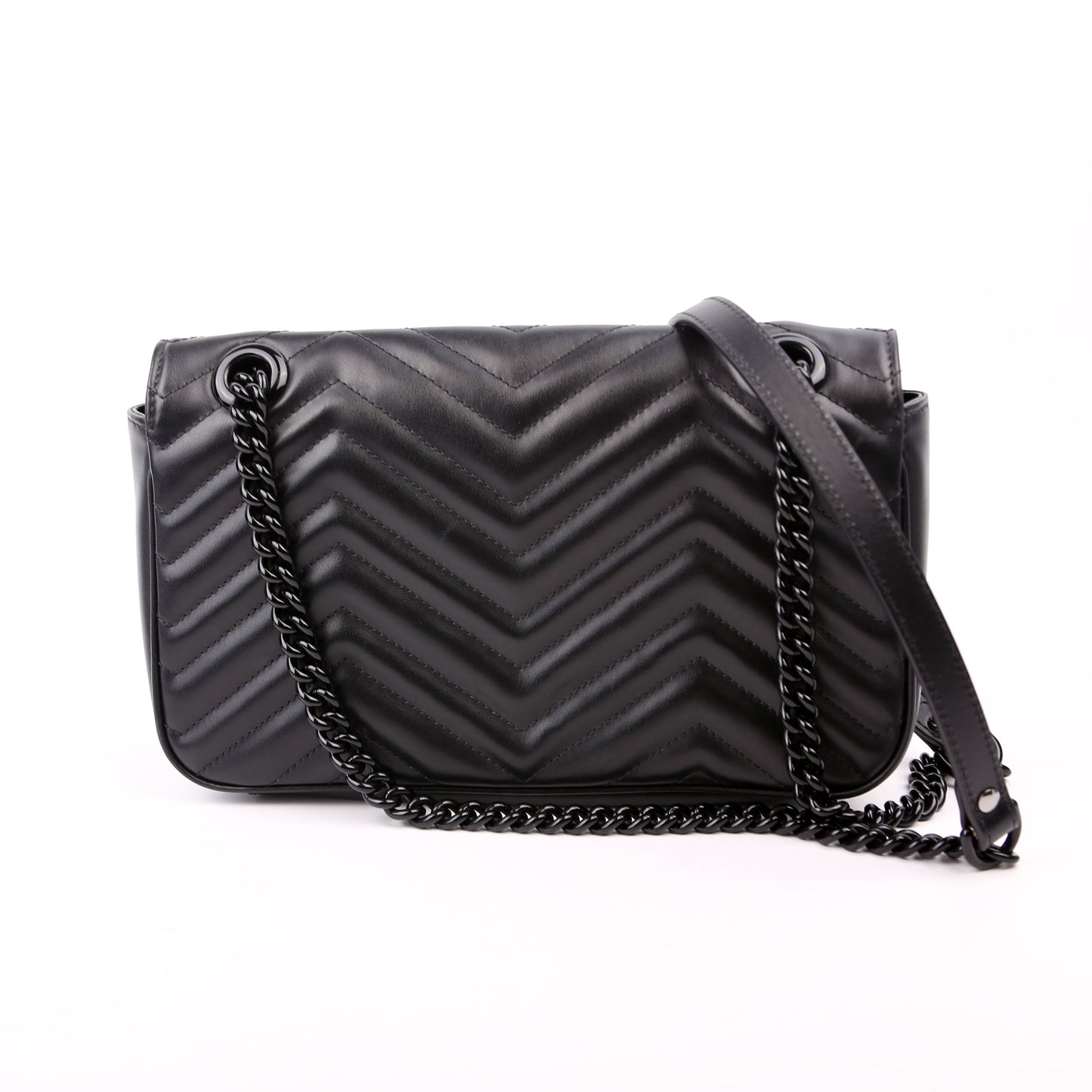Gucci 443497 Marmont Leather Monochrome Shoulder Small Flap Black Bag