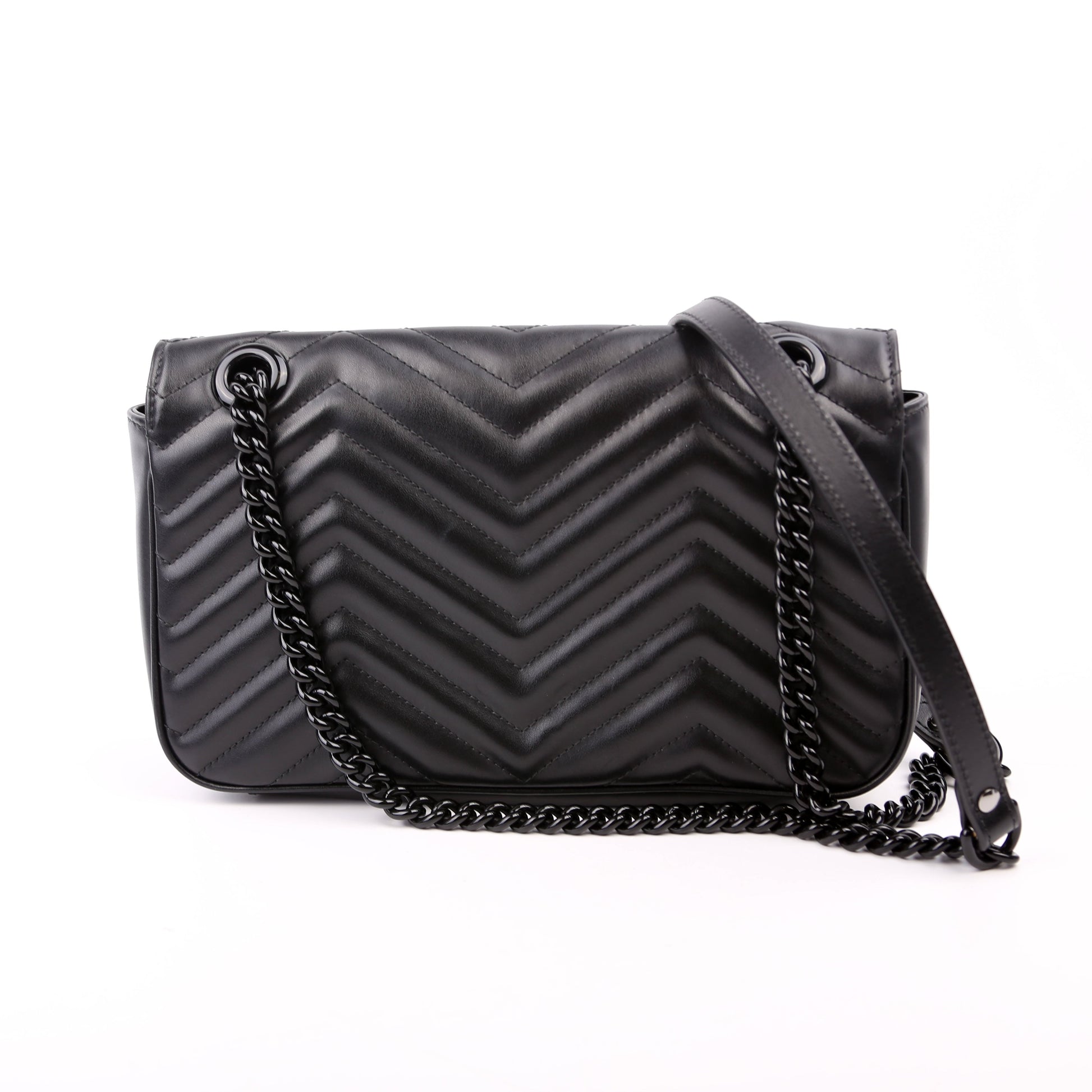 Gucci 443497 Marmont Leather Monochrome Shoulder Small Flap Black Bag