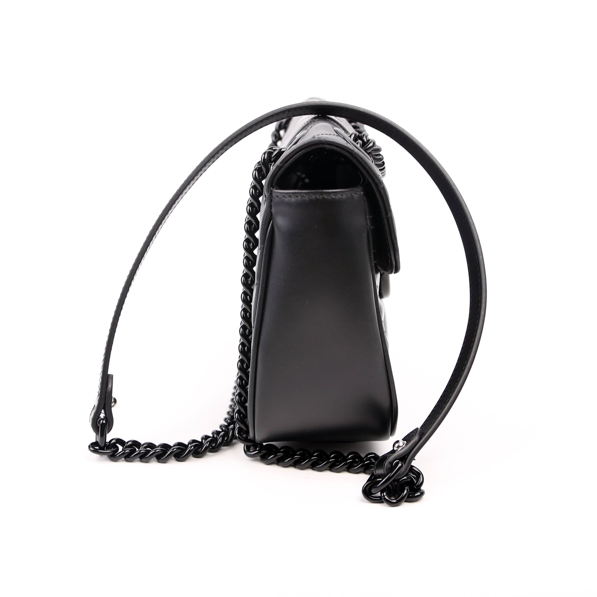 Gucci 443497 Marmont Leather Monochrome Shoulder Small Flap Black Bag