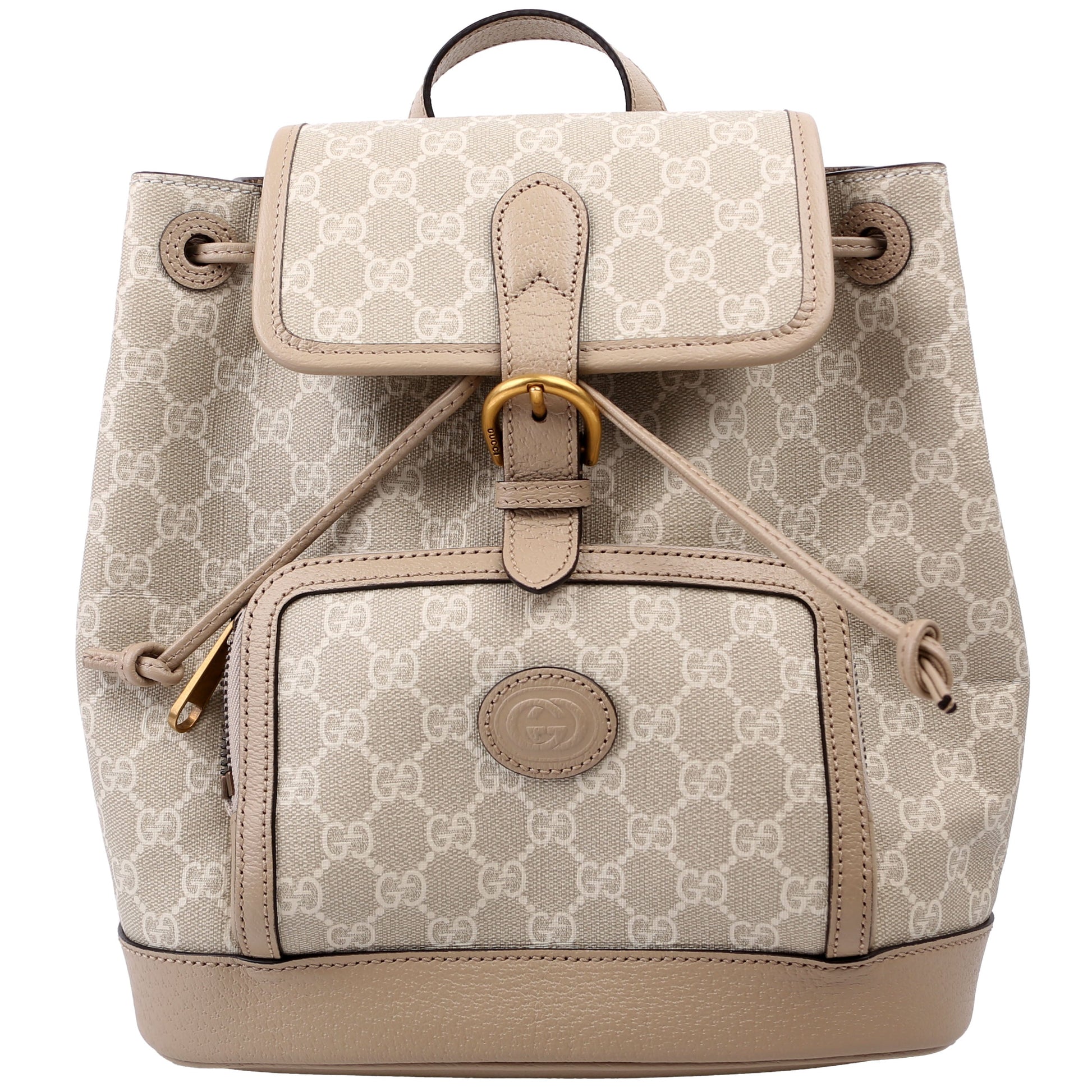 Gucci 674147 GG Supreme Buckle Backpack Beige Bag