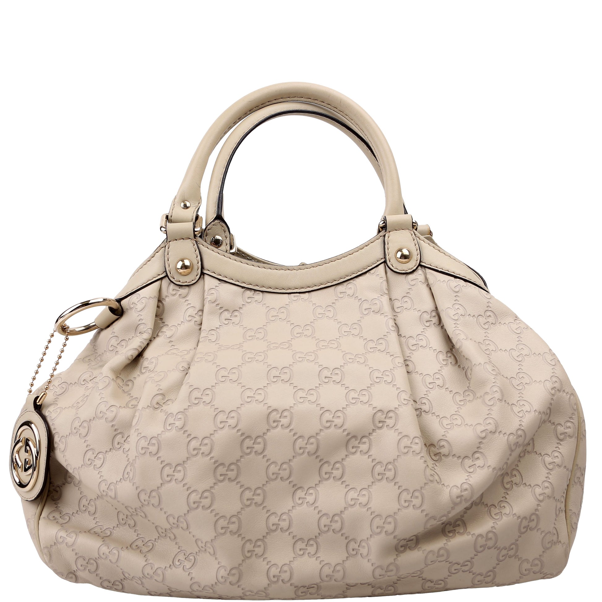 Gucci 211944 Sukey GG Leather Medium Cream Bag