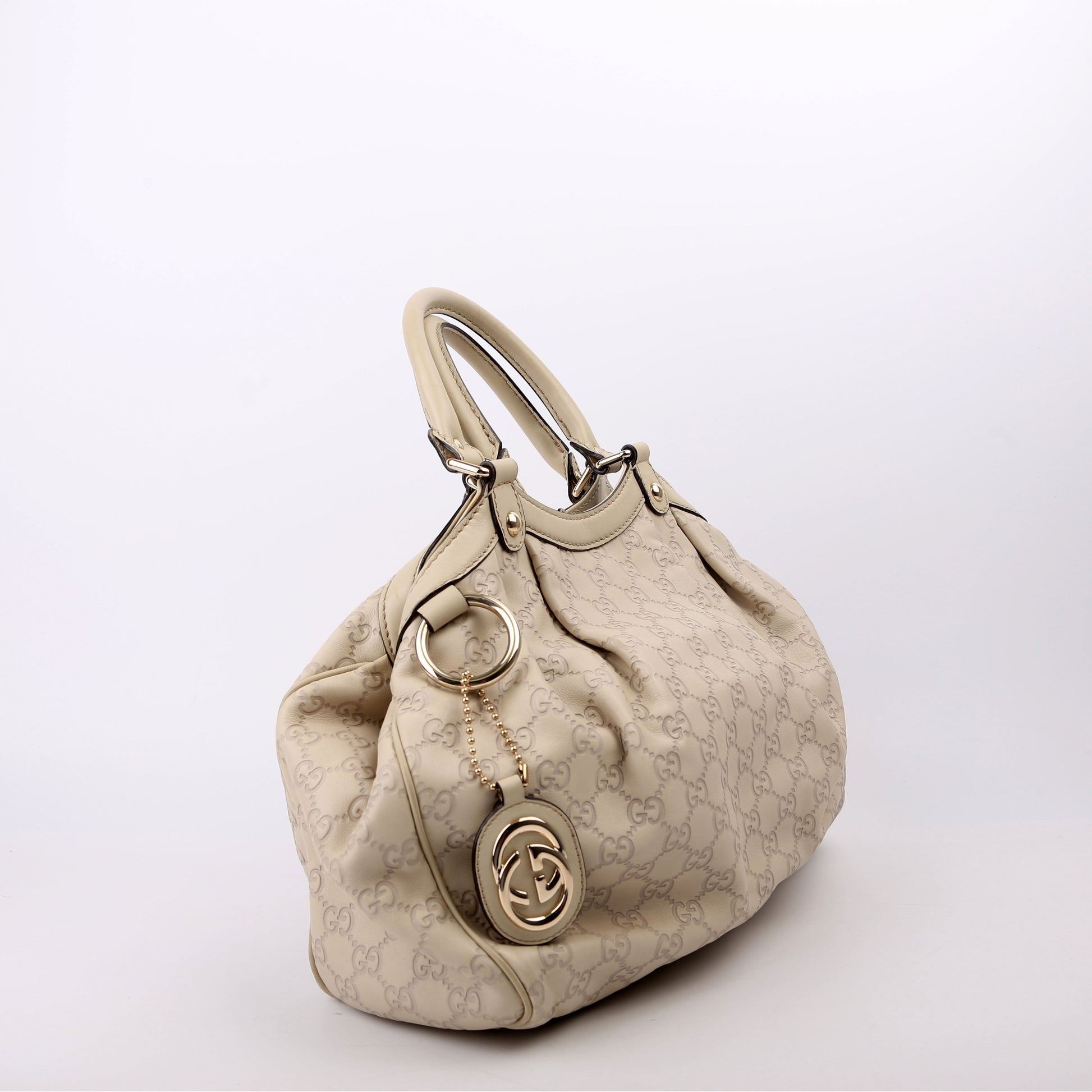 Gucci 211944 Sukey GG Leather Medium Cream Bag
