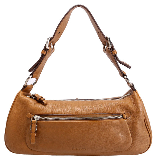 Prada Vitello Daino Small Hobo Brown Bag