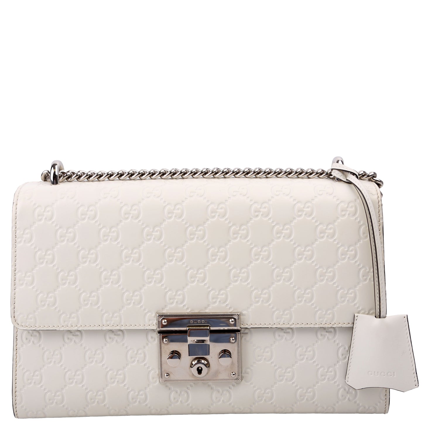 Gucci 409486 Padlock GG Leather Shoulder Medium White Bag