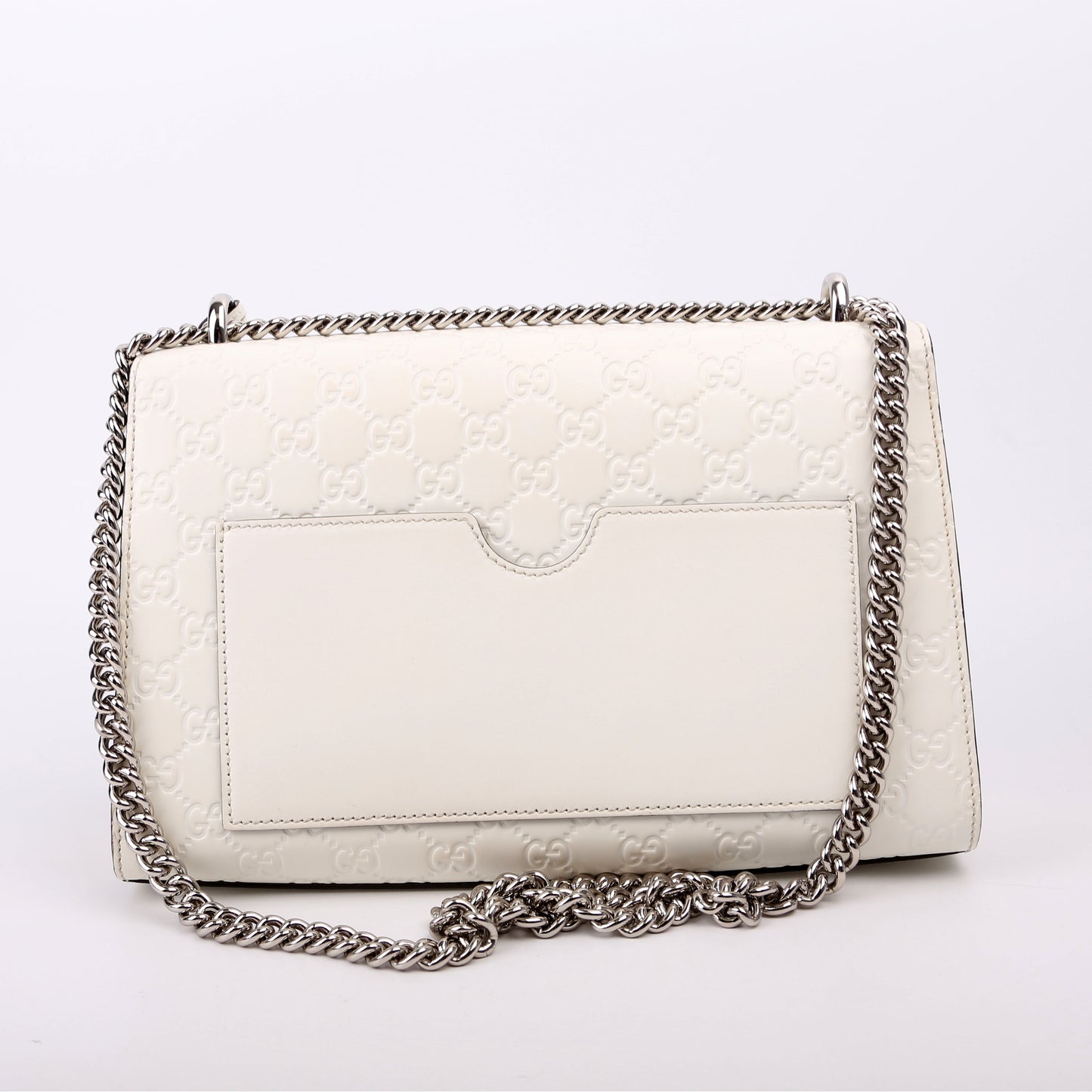 Gucci 409486 Padlock GG Leather Shoulder Medium White Bag