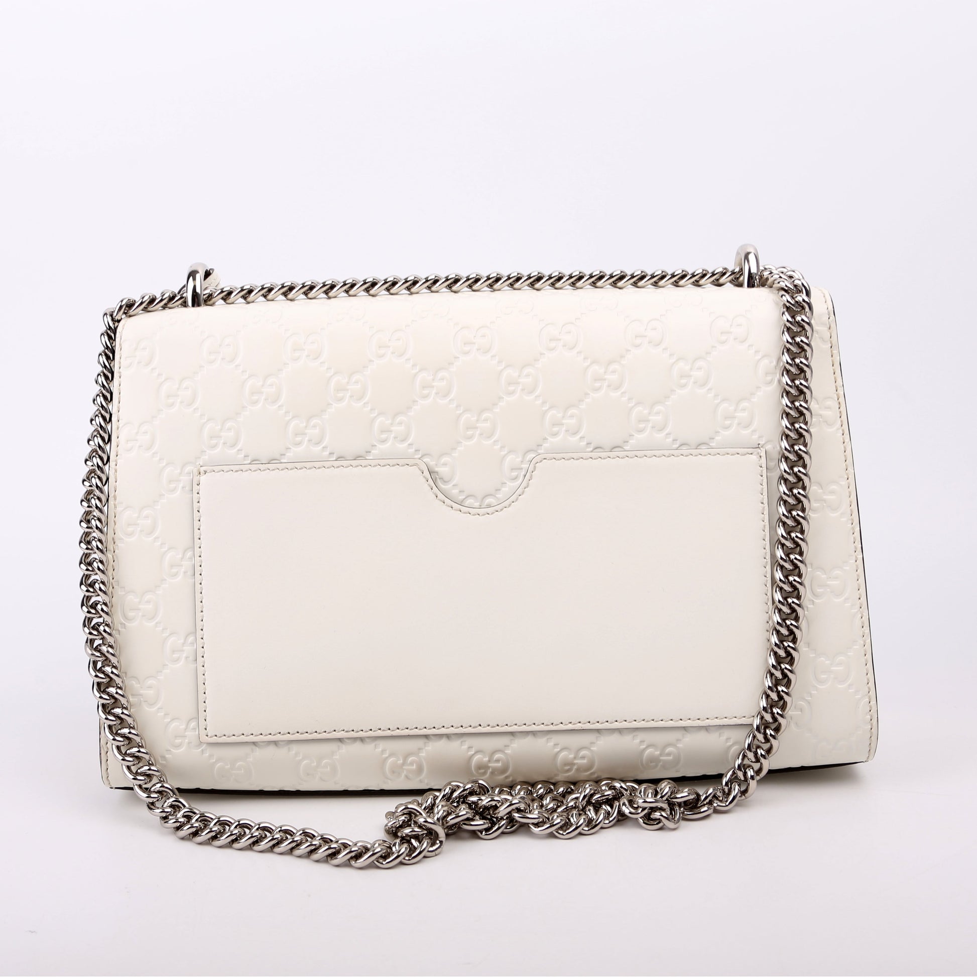 Gucci 409486 Padlock GG Leather Shoulder Medium White Bag