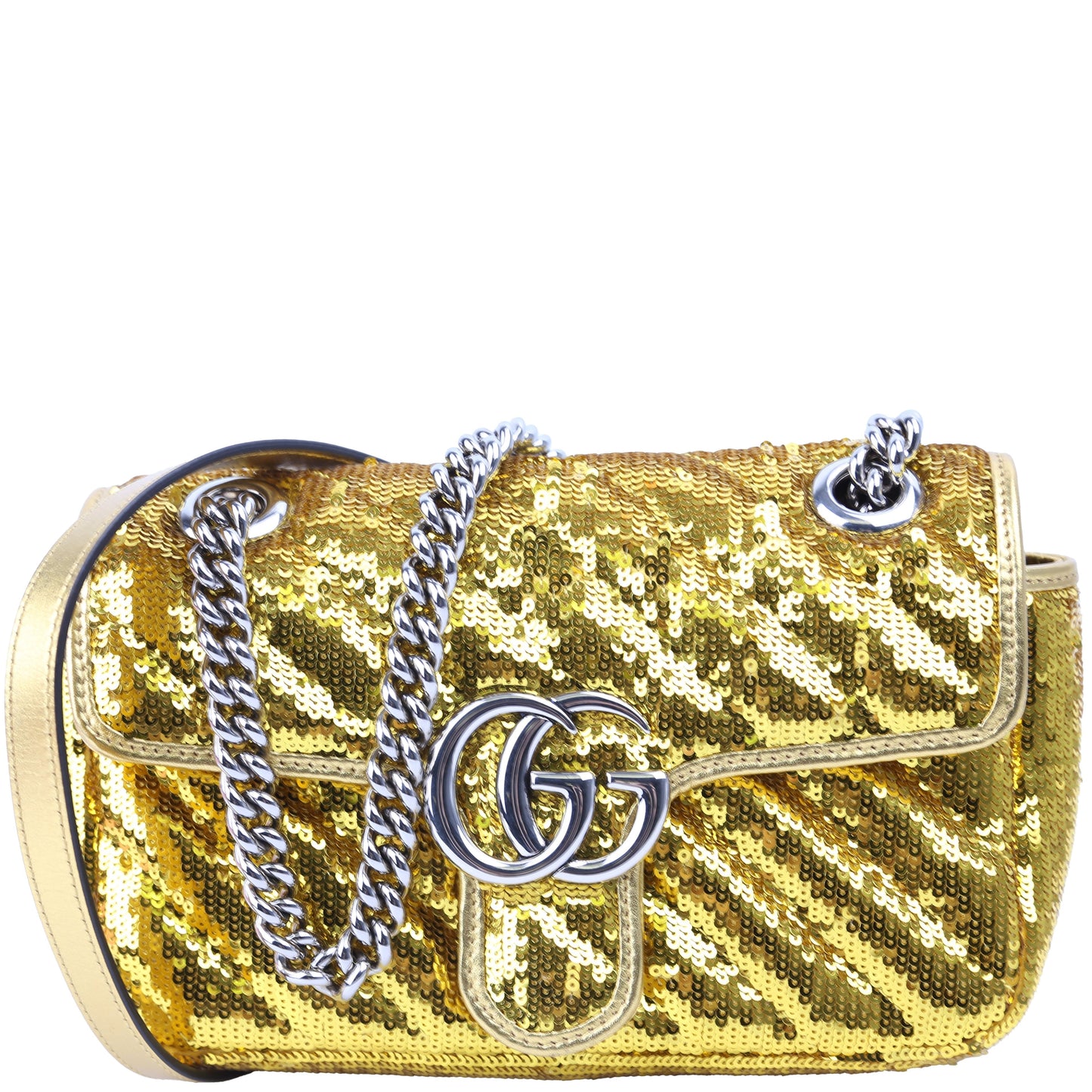 Gucci 443497 Marmont Shoulder Small Flap Sequin Gold Bag