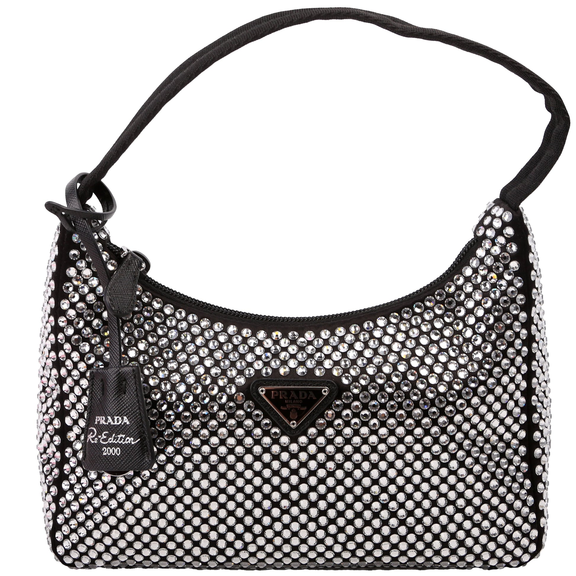 Prada 1BC515 Satin Crystal Re-Edition 2000 Mini Black Bag