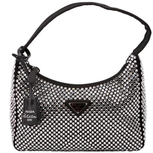 Prada 1BC515 Satin Crystal Re-Edition 2000 Mini Black Bag