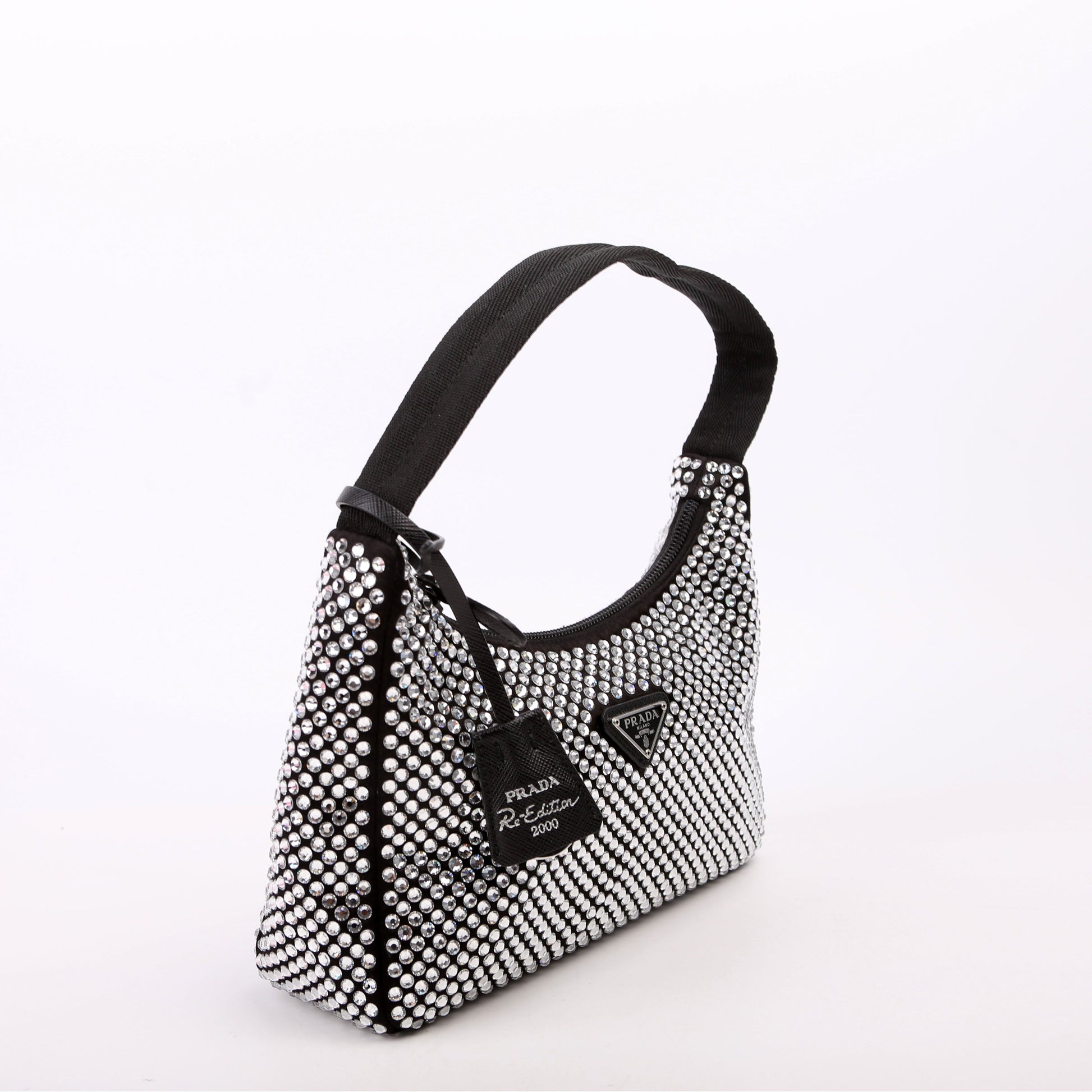 Prada 1BC515 Satin Crystal Re-Edition 2000 Mini Black Bag