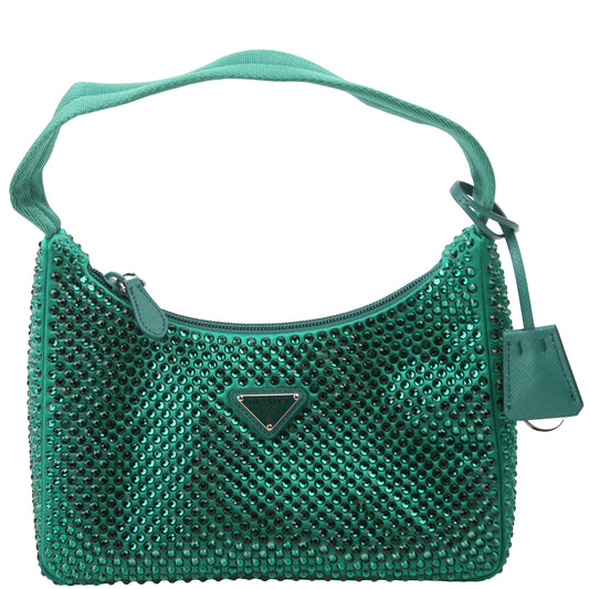 Prada 1BC515 Satin Crystal Re-Edition 2000 Mini Green Bag