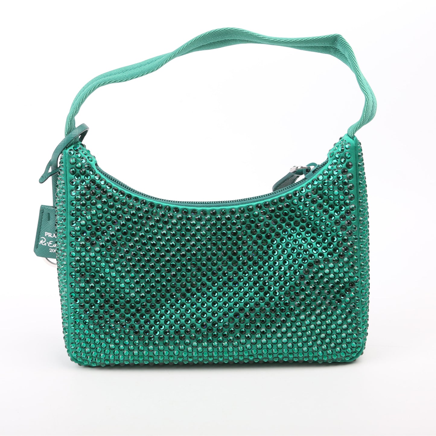 Prada 1BC515 Satin Crystal Re-Edition 2000 Mini Green Bag