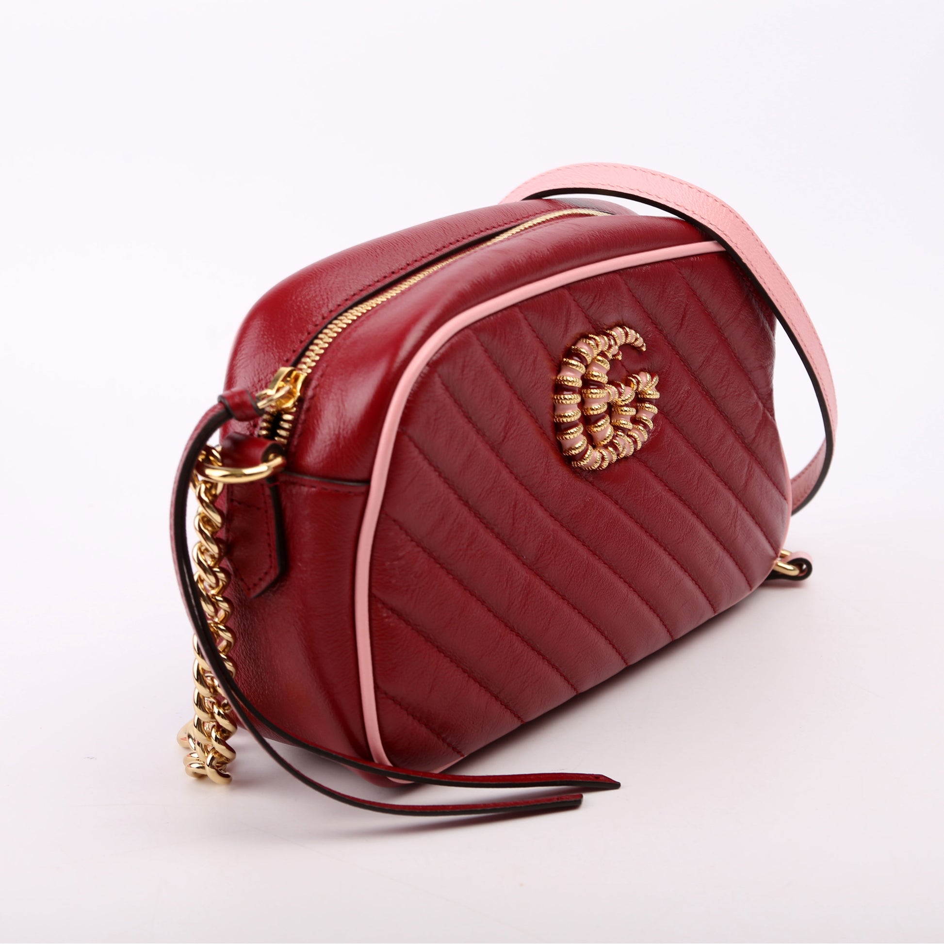 Gucci 447632 Marmont Torchon Small Leather Camera Red/Pink Bag
