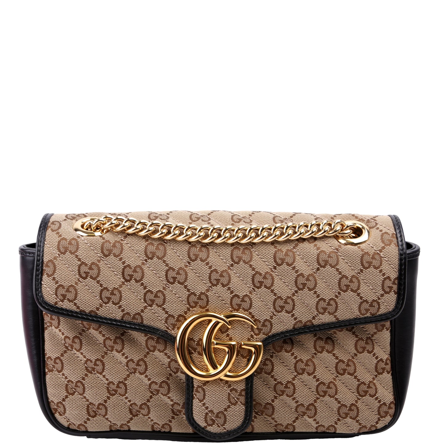 Gucci 443497 Marmont GG Canvas Shoulder Small Flap Brown/Black Bag