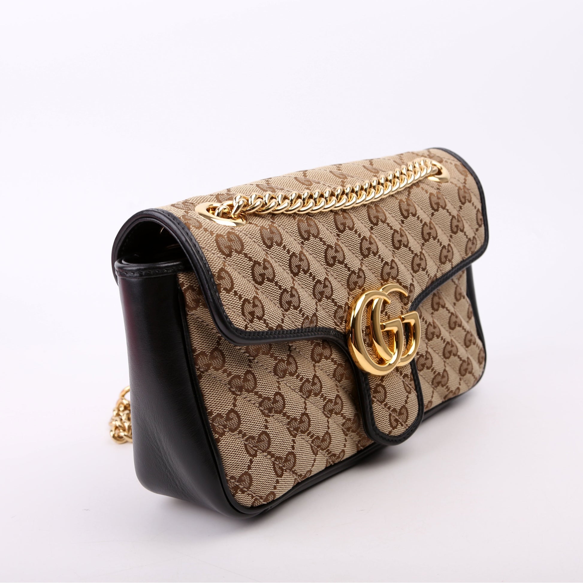 Gucci 443497 Marmont GG Canvas Shoulder Small Flap Brown/Black Bag