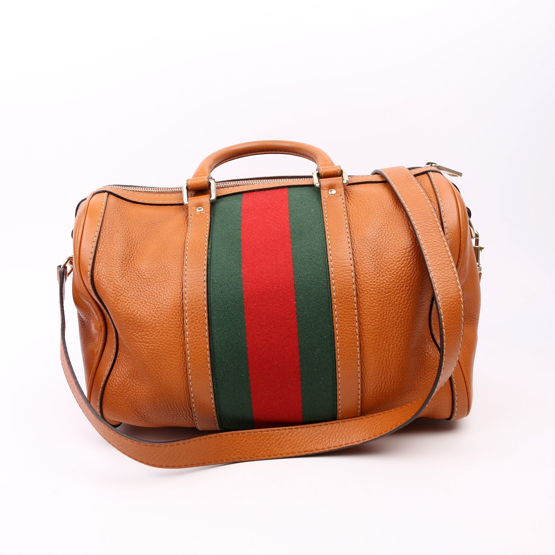 Gucci 247205 Boston Web Leather Brown Bag