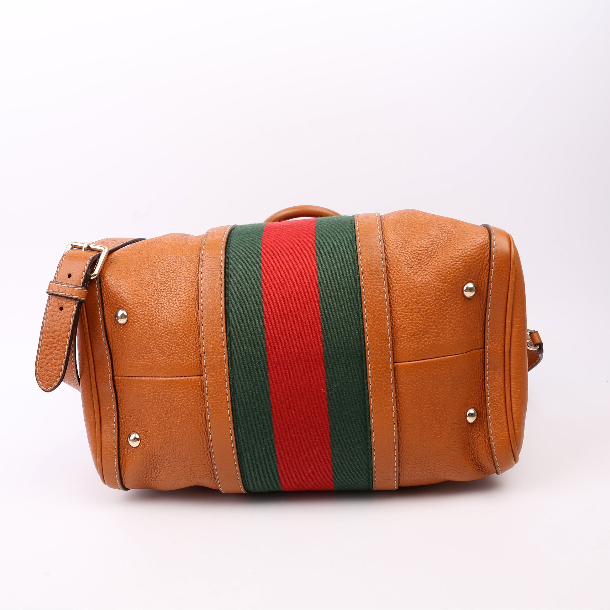 Gucci 247205 Boston Web Leather Brown Bag