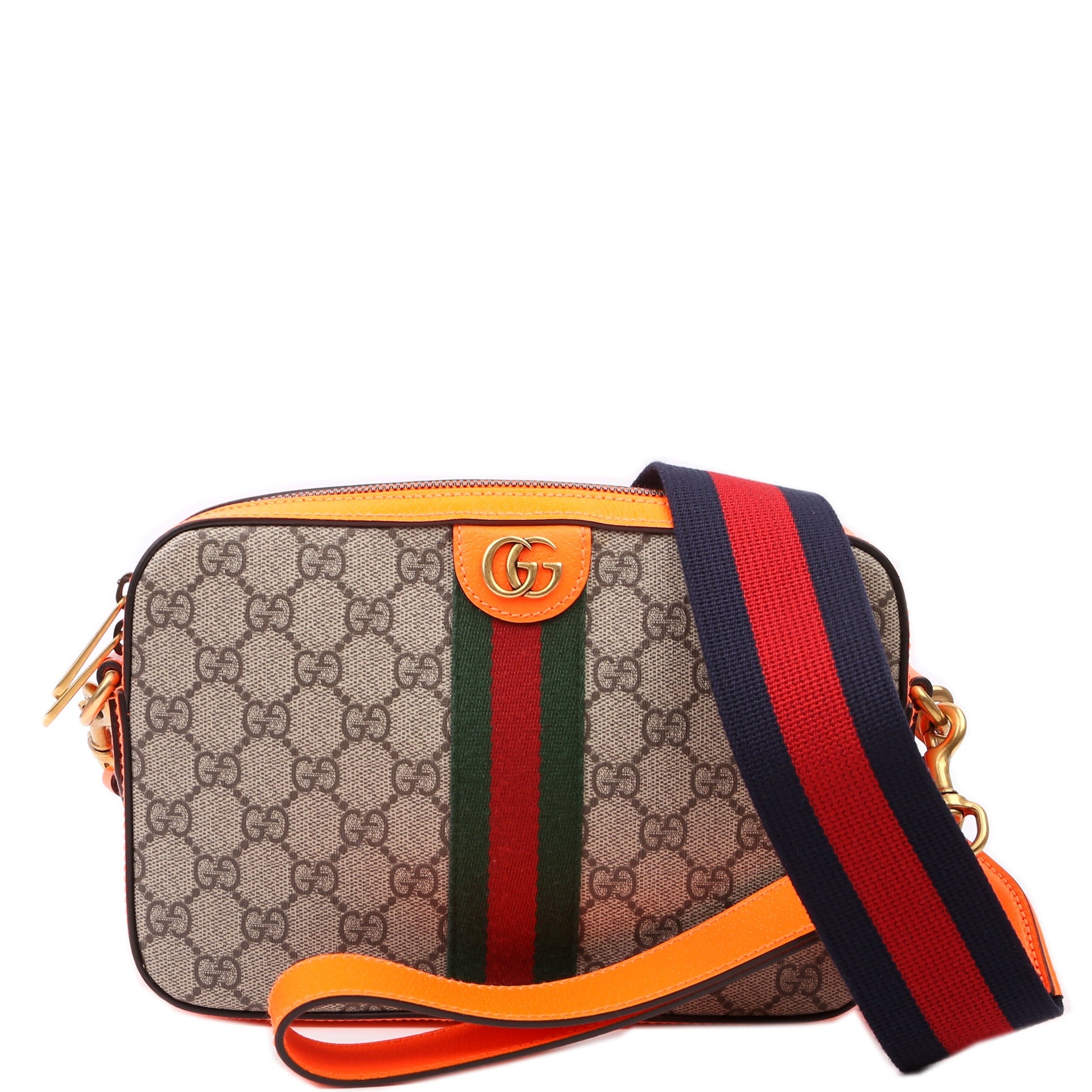 Gucci 699439 GG Supreme Ophidia Small Wristlet Crossbody Orange Bag