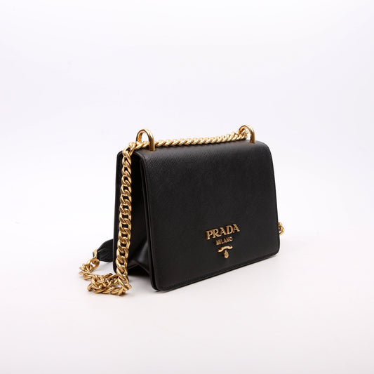 Prada 1BD133 Saffiano Chain Crossbody Black Bag