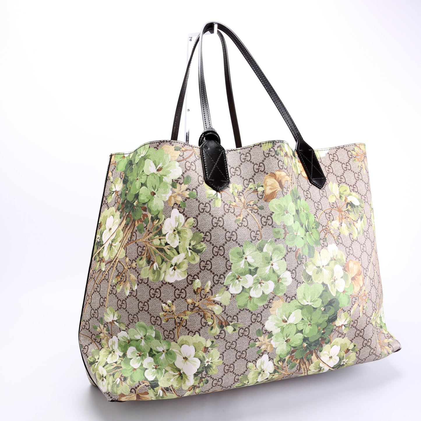 Gucci 368568 GG Blooms Reverse Medium Tote Beige/Green/Black Bag