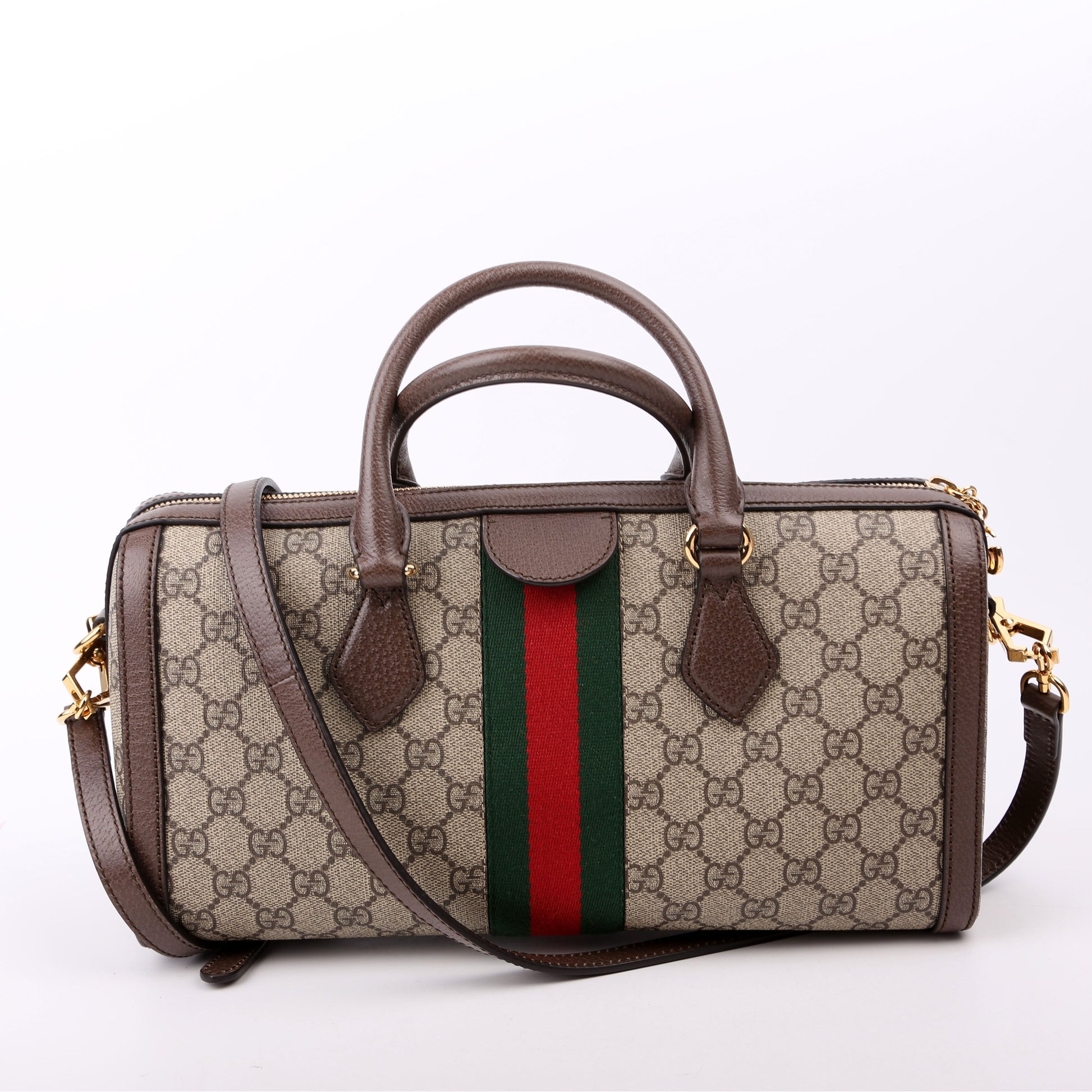 Gucci 524532 GG Supreme Ophidia Boston Medium Brown Bag