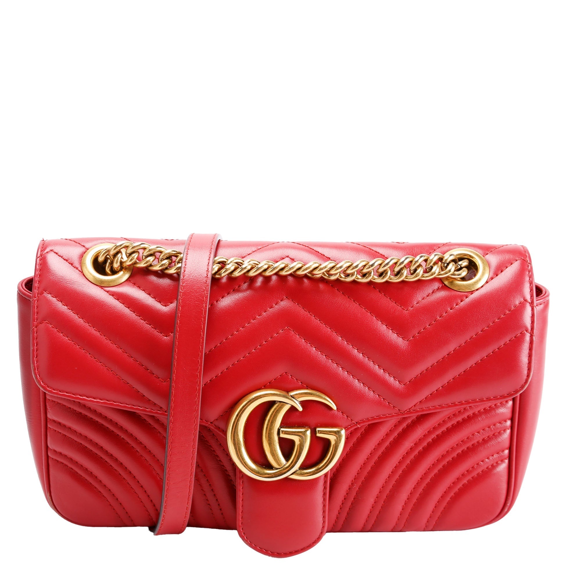 Gucci 443497 Marmont Leather Shoulder Small Flap Red Bag