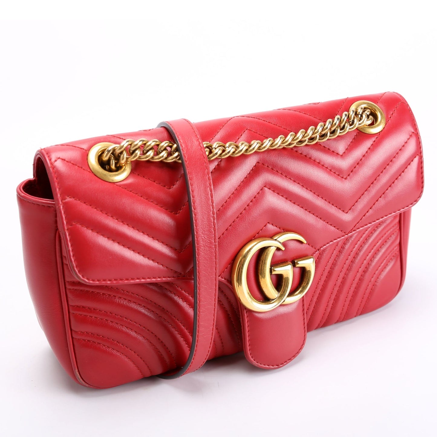 Gucci 443497 Marmont Leather Shoulder Small Flap Red Bag